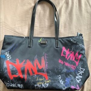 DKNY Black and Red Graffiti Tote Bag
